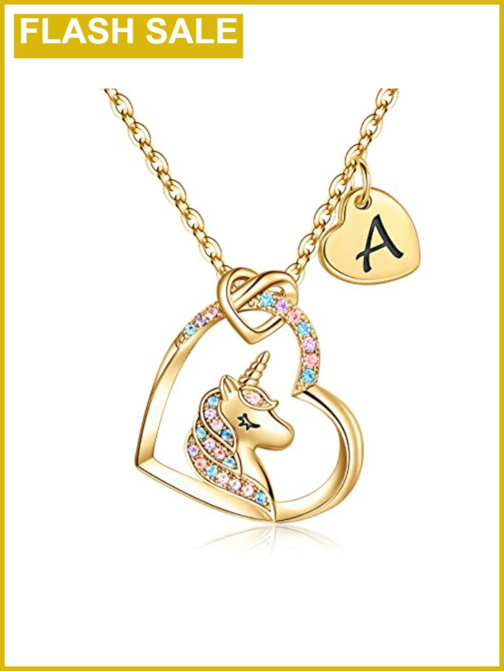 Unicorn Heart Pendant Necklace for Girls Kids with Cubic Zirconia